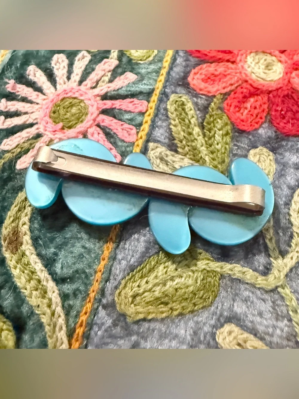 1980’s Vintage French Barrette in Pearlescent Blue, Handmade France, Deadstock